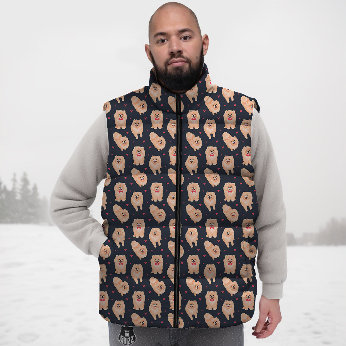 Pomeranian Cute Print Pattern Down Vest-grizzshop