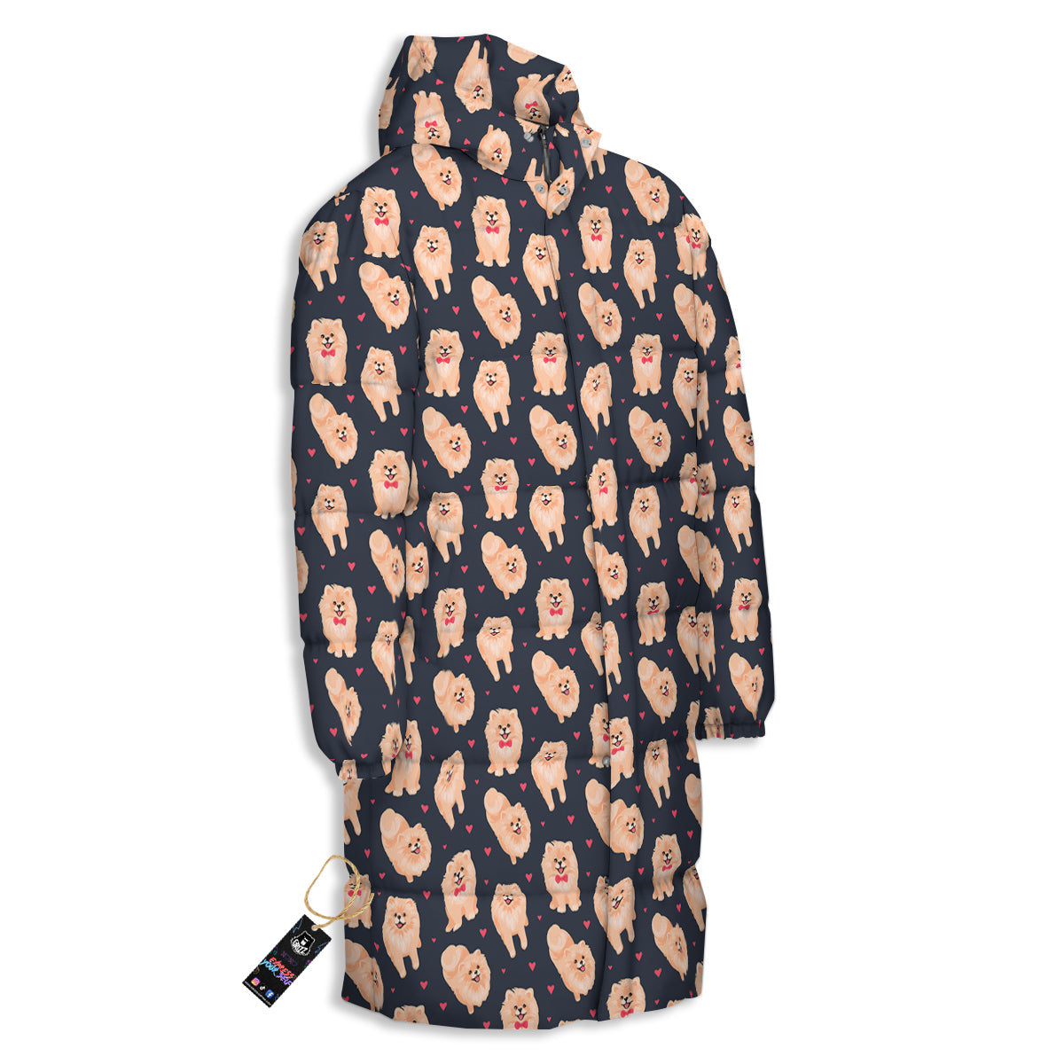 Pomeranian Cute Print Pattern Long Down Jacket-grizzshop