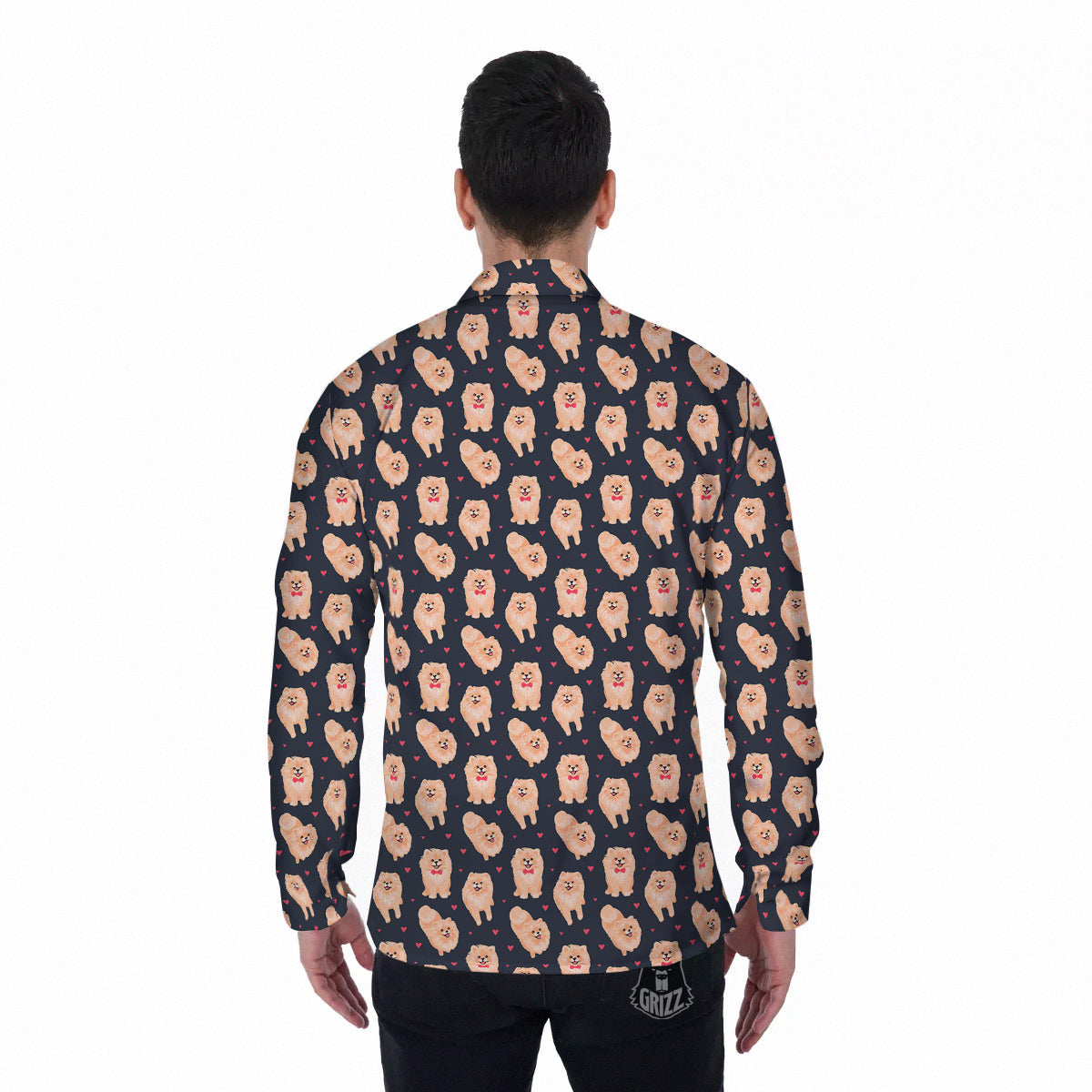 Pomeranian Cute Print Pattern Men's Long Sleeve Shirts-grizzshop