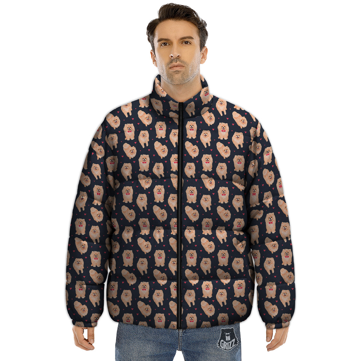 Pomeranian Cute Print Pattern Puffer Jacket-grizzshop