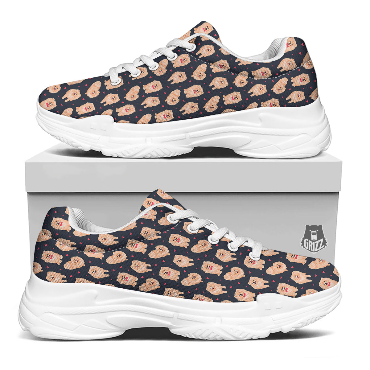 Pomeranian Cute Print Pattern White Chunky Shoes-grizzshop