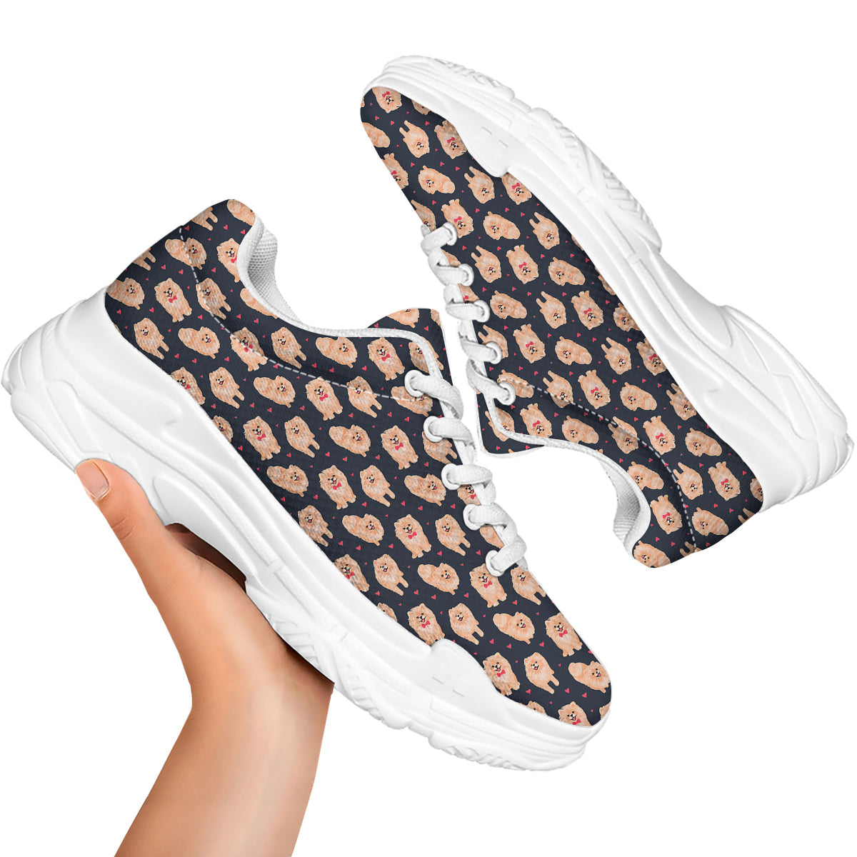 Pomeranian Cute Print Pattern White Chunky Shoes-grizzshop