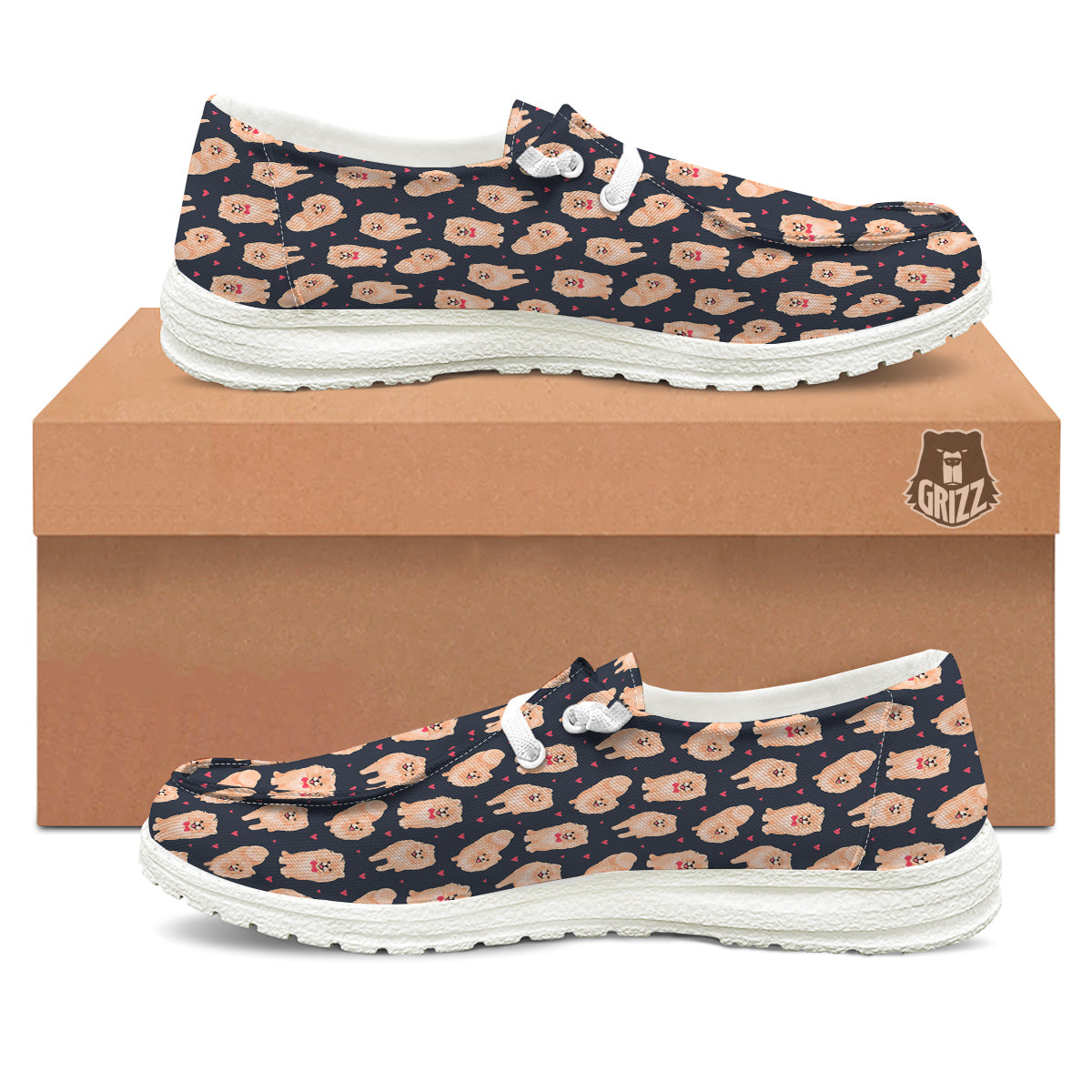 Pomeranian Cute Print Pattern White Loafers-grizzshop