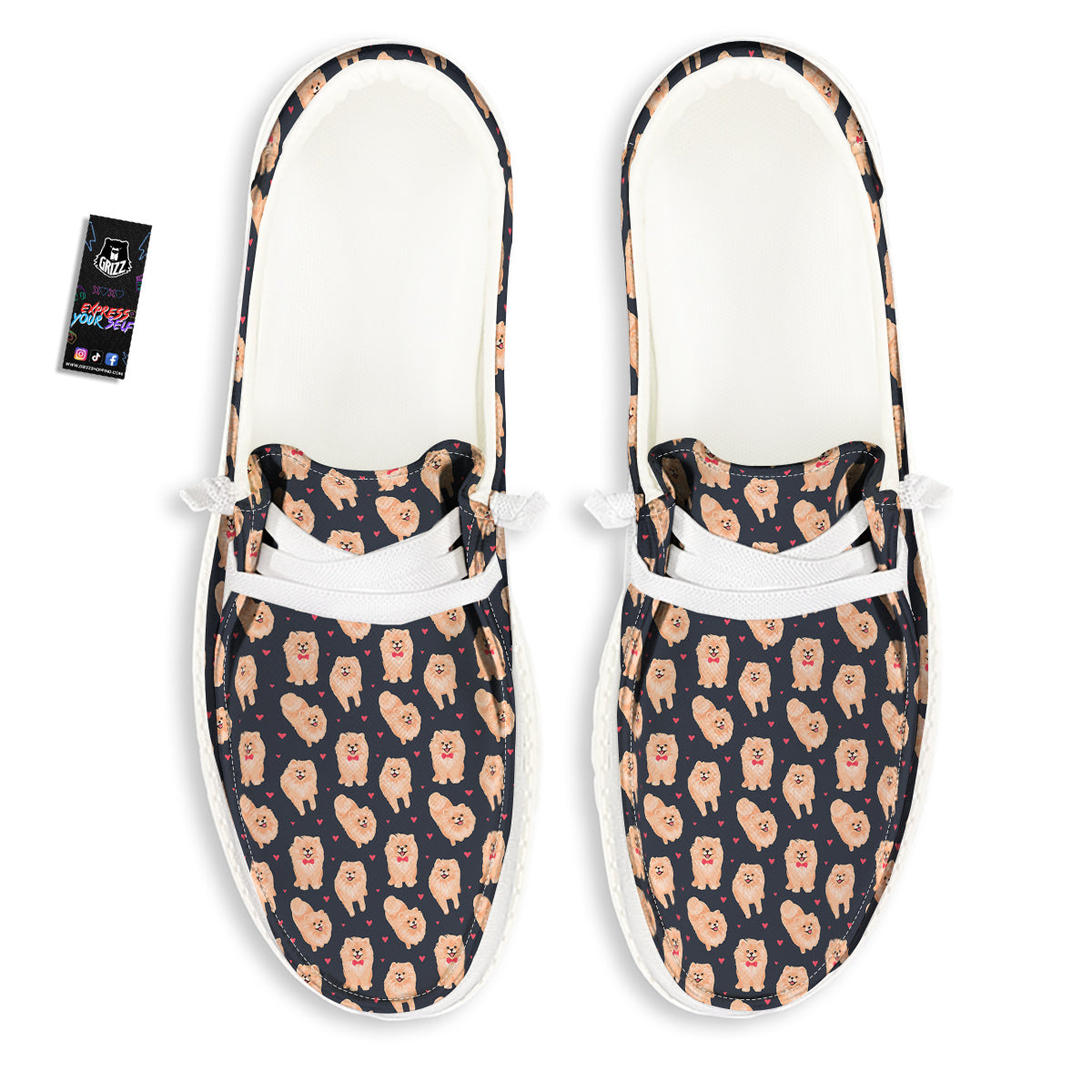 Pomeranian Cute Print Pattern White Loafers-grizzshop
