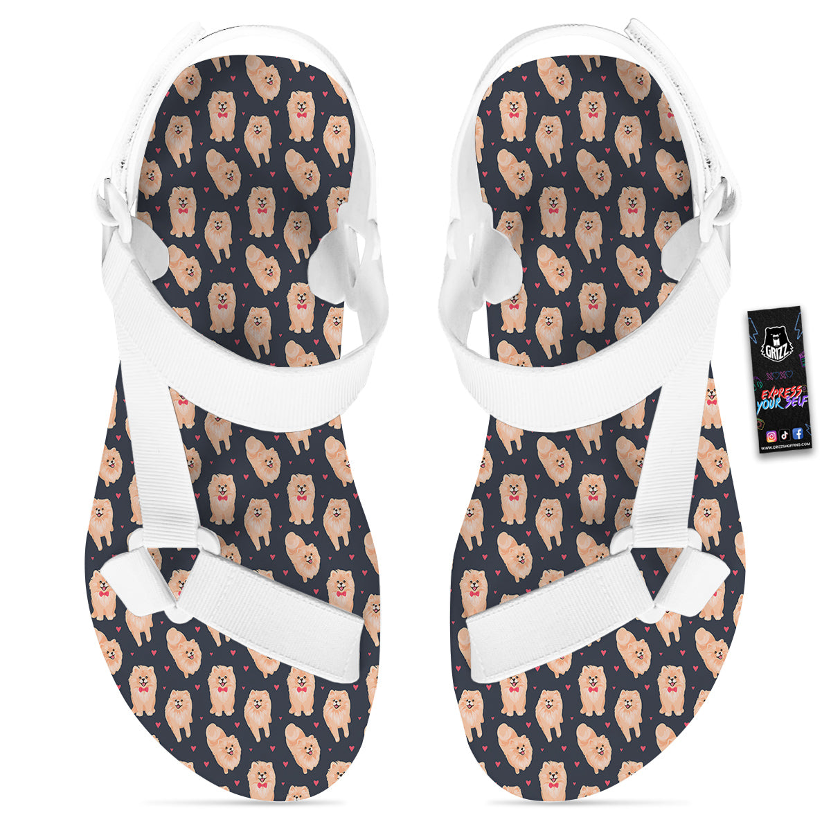 Pomeranian Cute Print Pattern White Open Toe Sandals-grizzshop