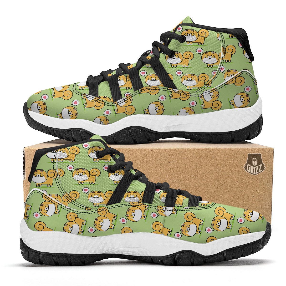 Pomeranian Dog Pattern Print Black Bball Shoes-grizzshop