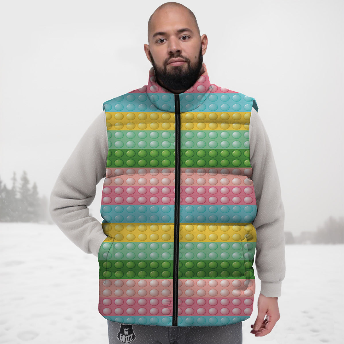Pomeranian Dog Pattern Print Down Vest-grizzshop