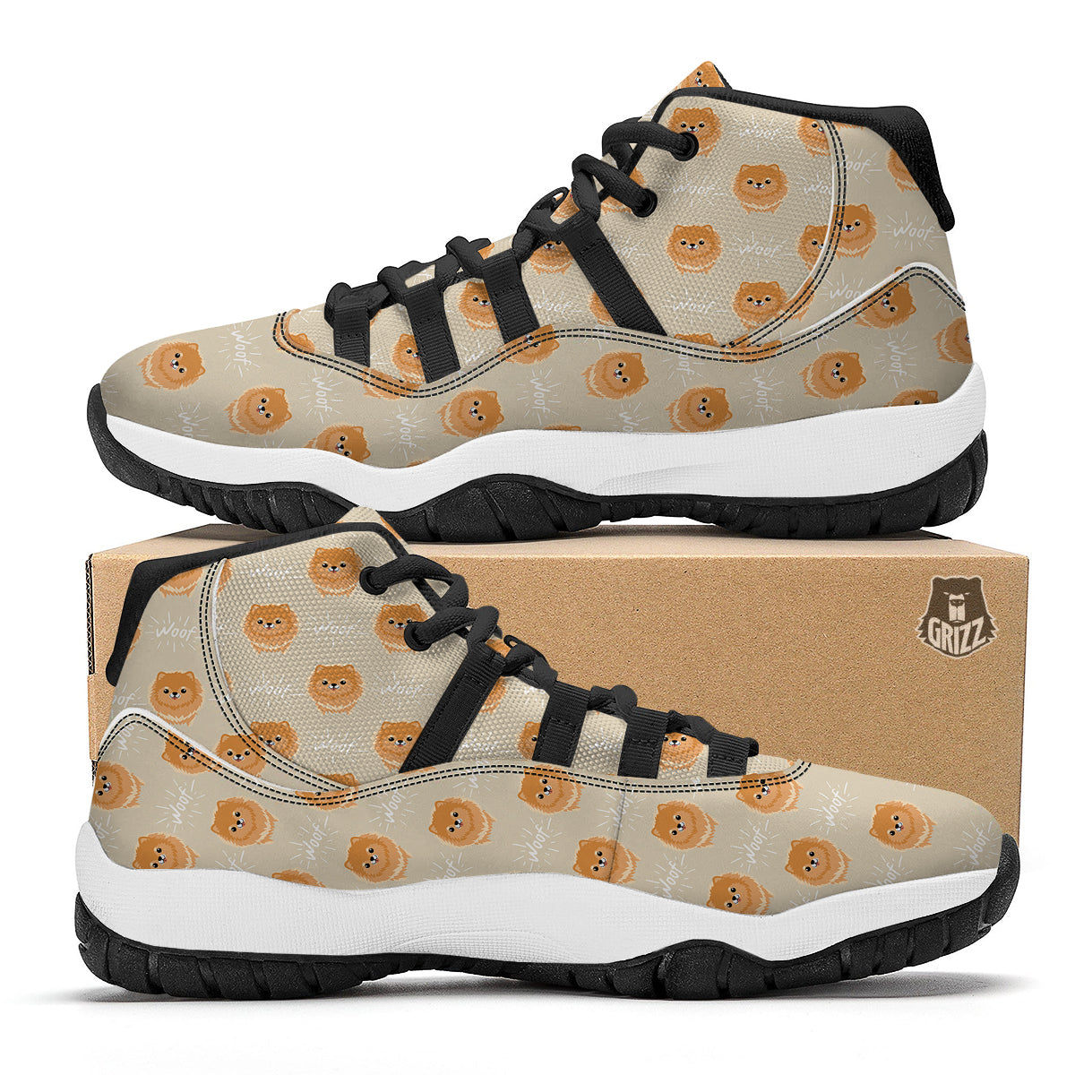 Pomeranian Dog Print Pattern Black Bball Shoes-grizzshop