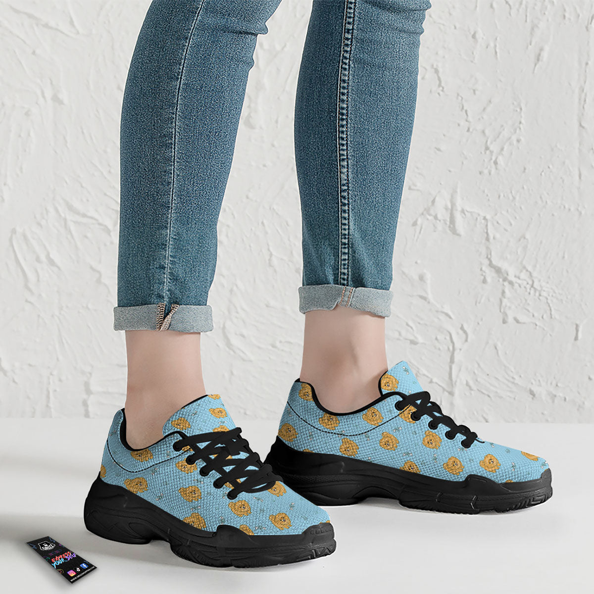 Pomeranian Little Print Pattern Black Chunky Shoes-grizzshop