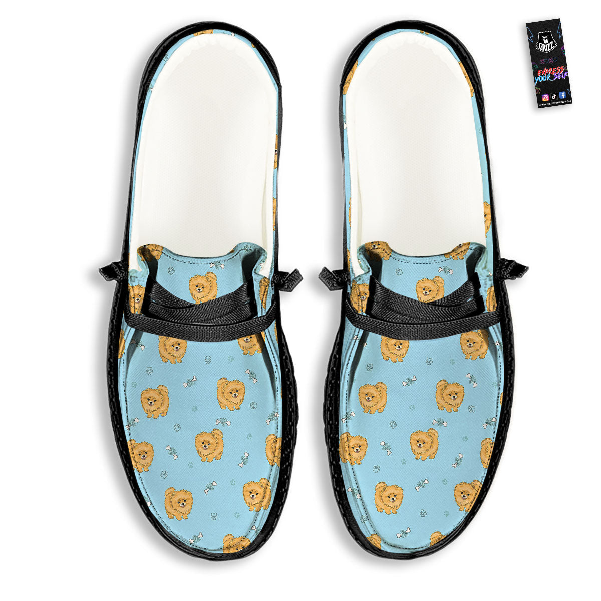 Pomeranian Little Print Pattern Black Loafers-grizzshop
