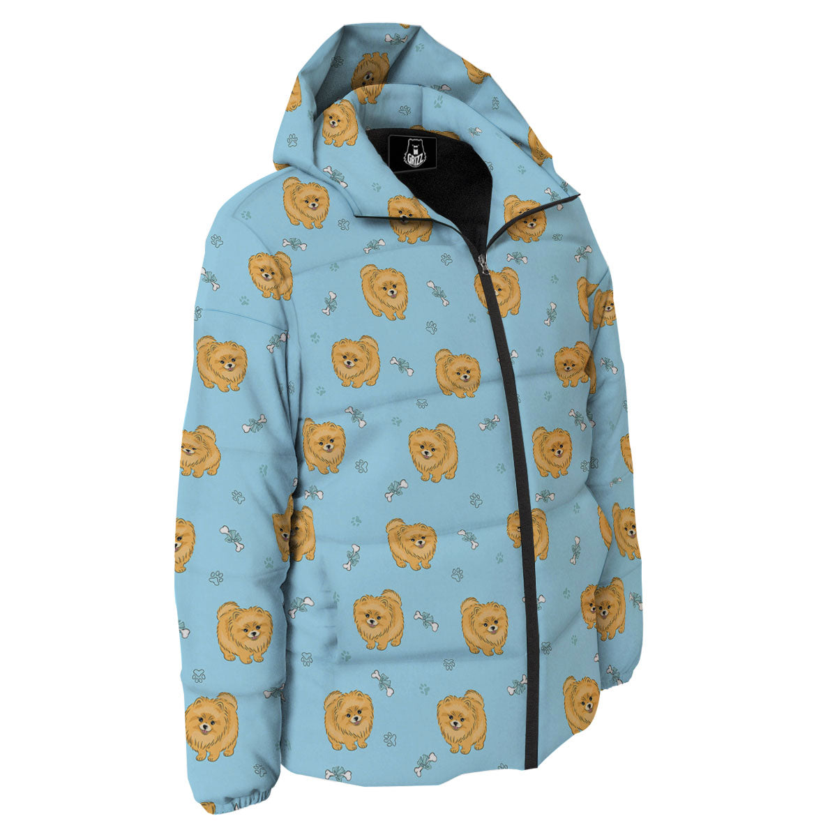 Pomeranian Little Print Pattern Down Jacket-grizzshop