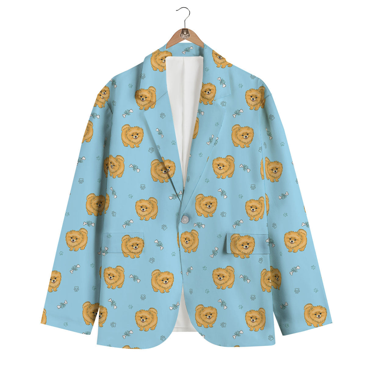 Pomeranian Little Print Pattern Men's Blazer-grizzshop