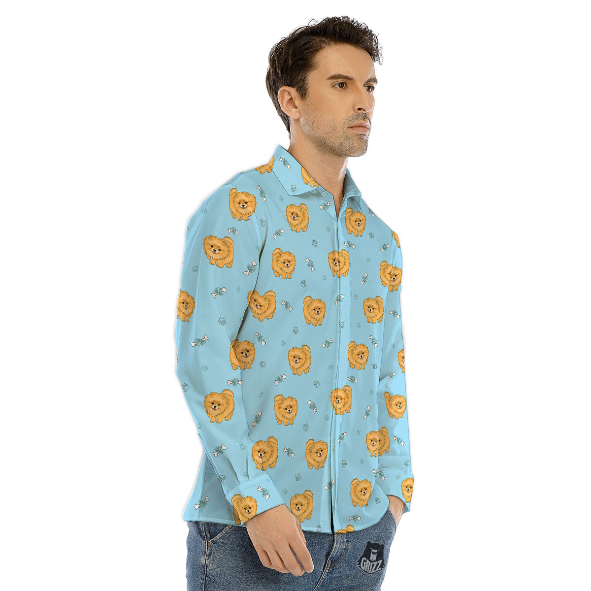Pomeranian Little Print Pattern Men's Dress Shirts-grizzshop