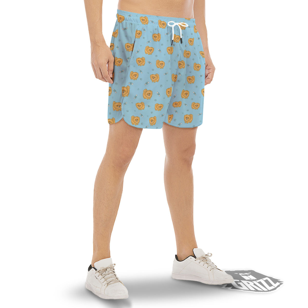 Pomeranian Little Print Pattern Men's Gym Shorts-grizzshop