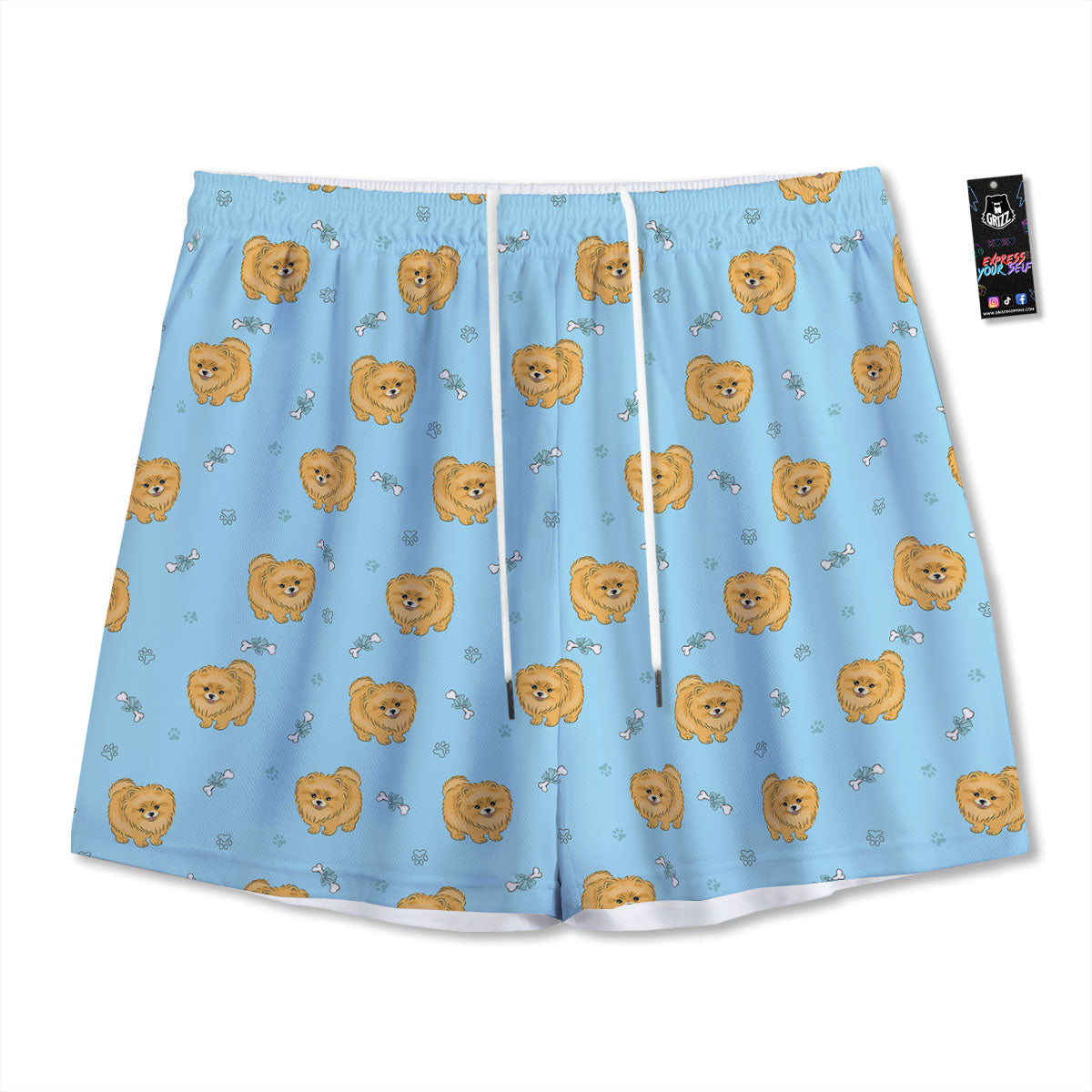 Pomeranian Little Print Pattern Mesh Shorts