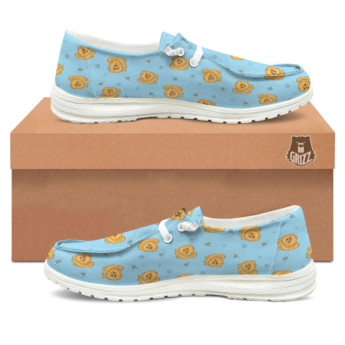 Pomeranian Little Print Pattern White Loafers-grizzshop