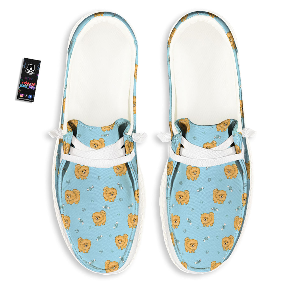 Pomeranian Little Print Pattern White Loafers-grizzshop