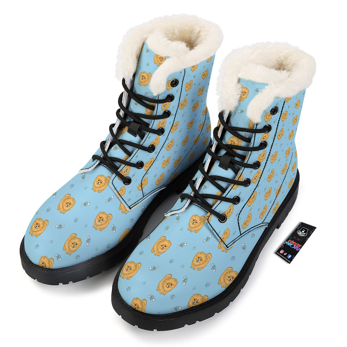 Pomeranian Little Print Pattern Winter Boots-grizzshop