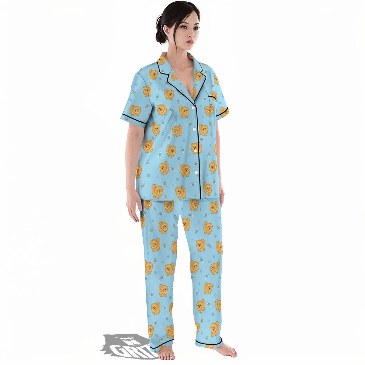 Pomeranian Little Print Pattern Women's Pajamas Set-grizzshop