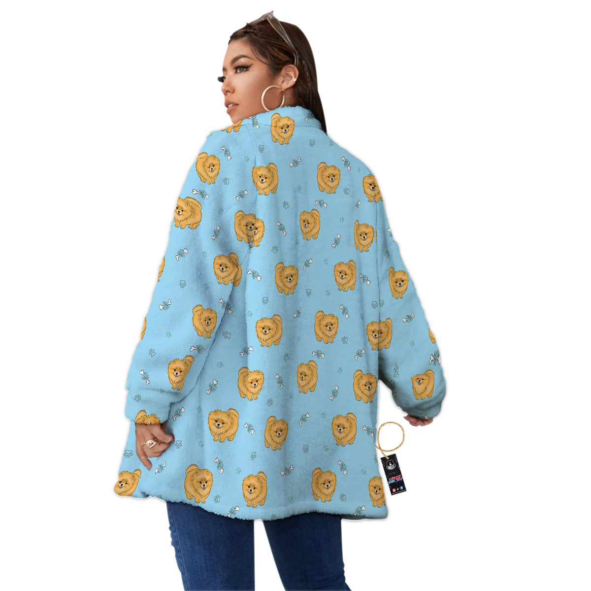 Pomeranian Little Print Pattern Women's Sherpa Jacket-grizzshop