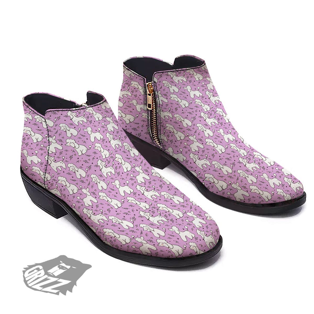 Poodle Cute Print Pattern Ankle Boots-grizzshop