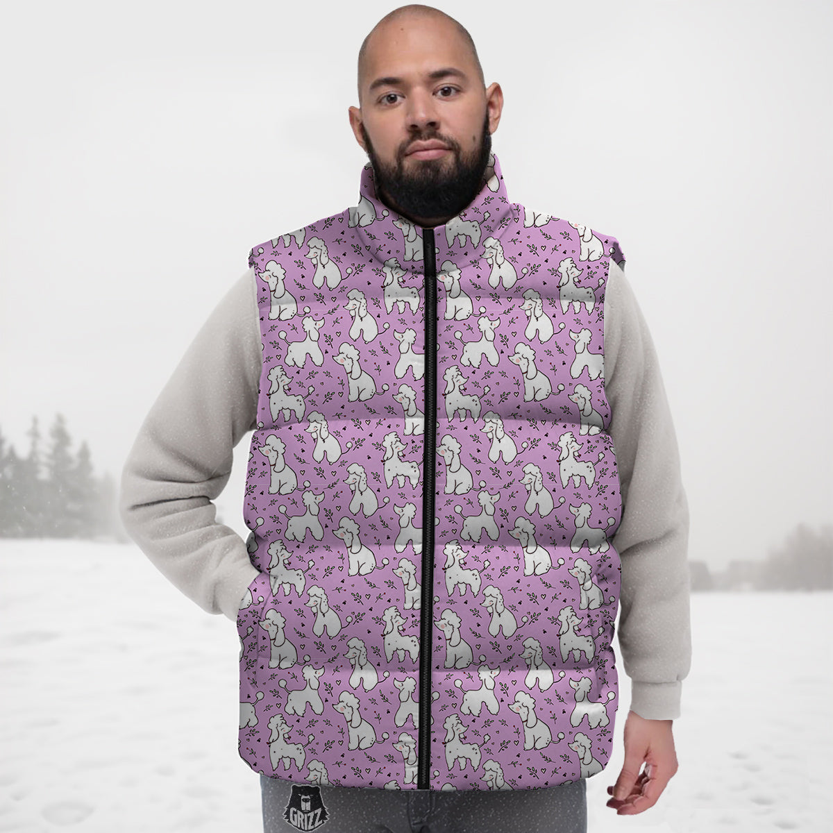 Poodle Cute Print Pattern Down Vest