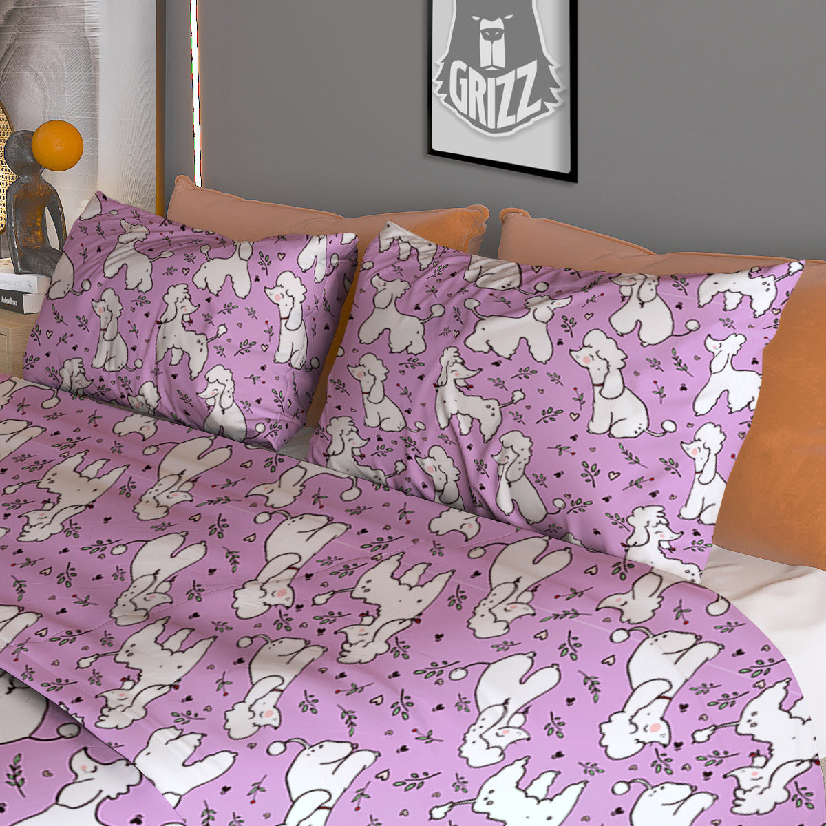 Poodle Cute Print Pattern Duvet Cover Bedding Set
