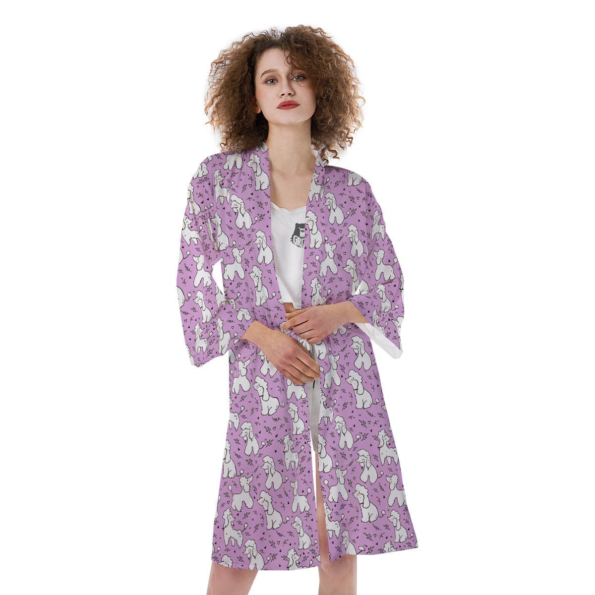 Poodle Cute Print Pattern Kimono-grizzshop