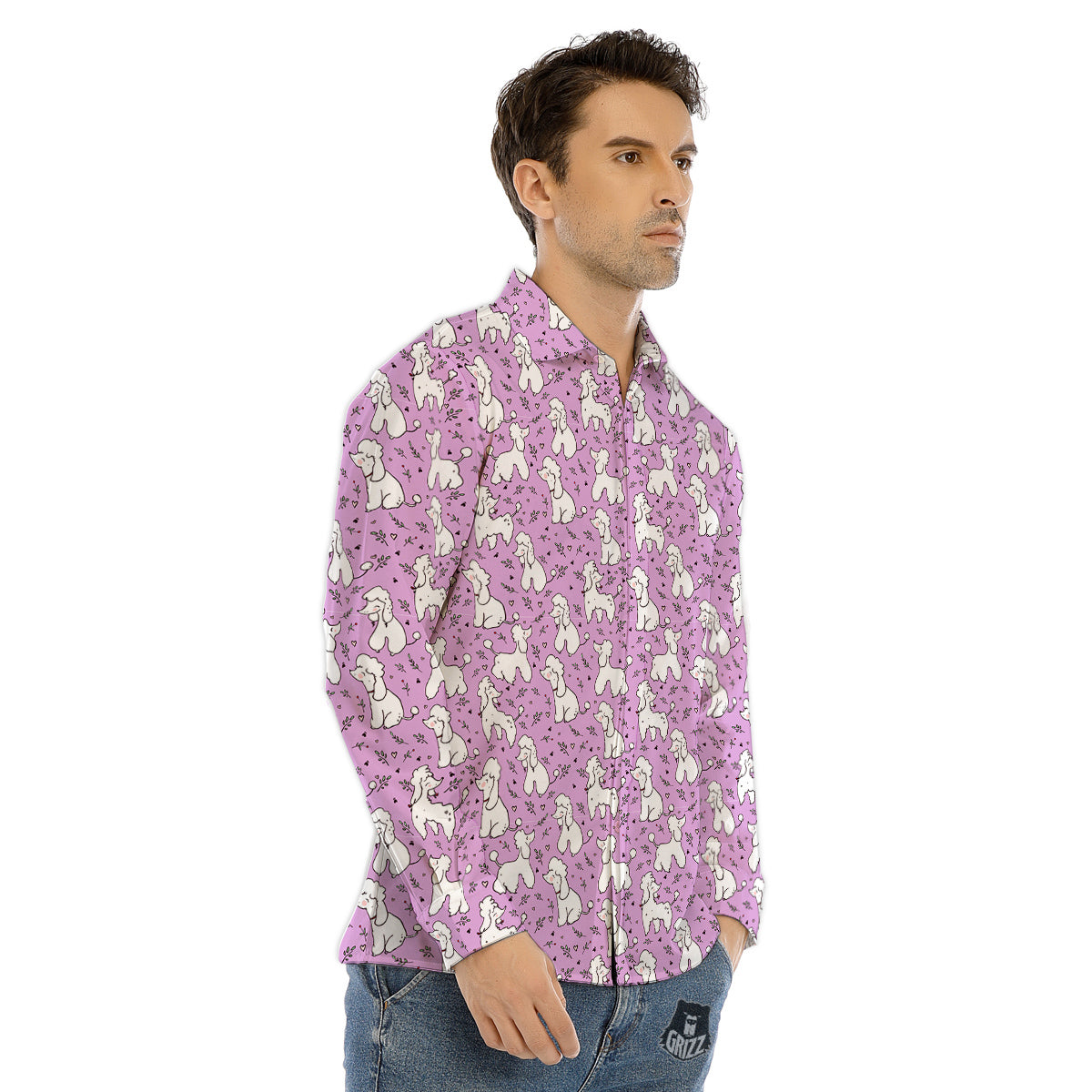 Poodle Cute Print Pattern Men's Dress Shirts-grizzshop