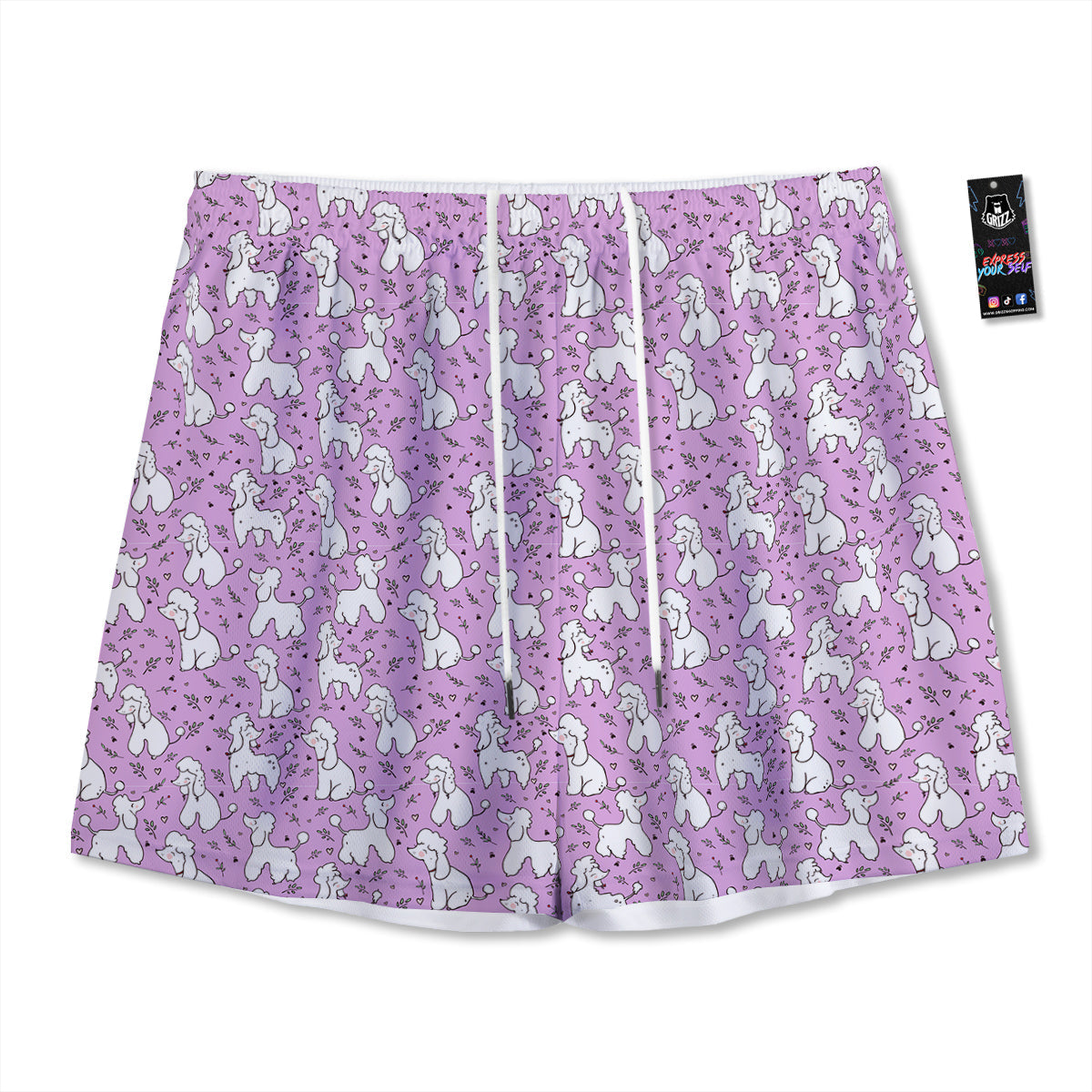 Poodle Cute Print Pattern Mesh Shorts-grizzshop