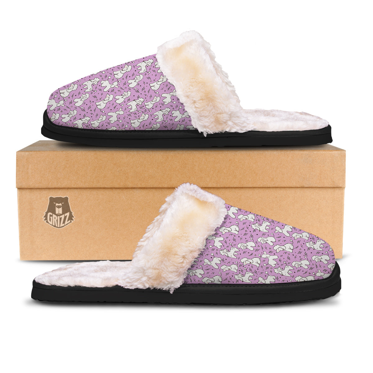 Poodle Cute Print Pattern Slippers-grizzshop