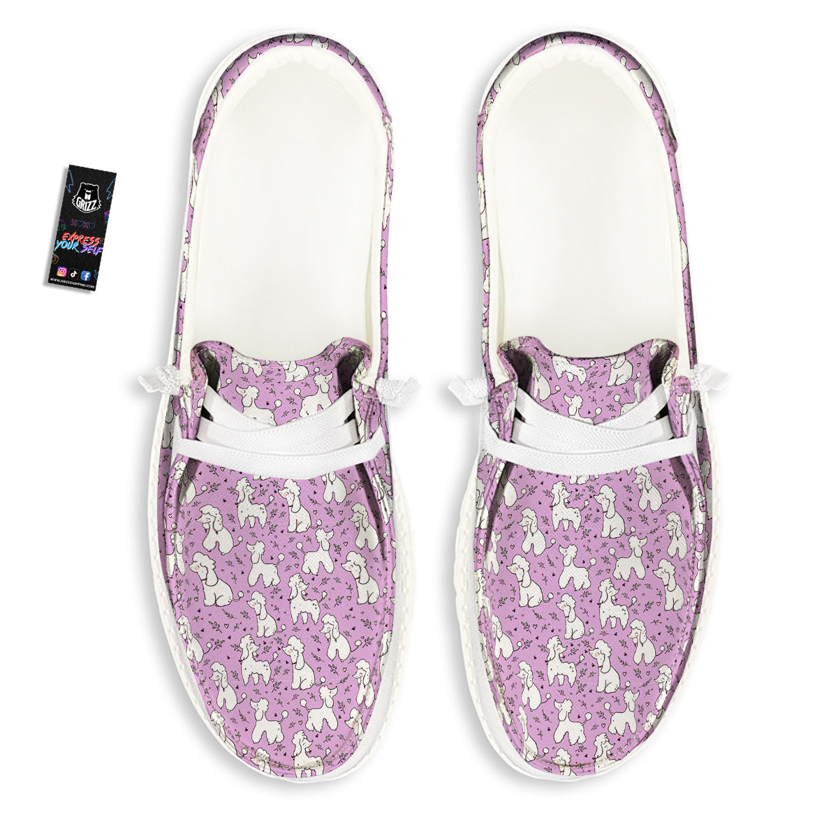 Poodle Cute Print Pattern White Loafers-grizzshop