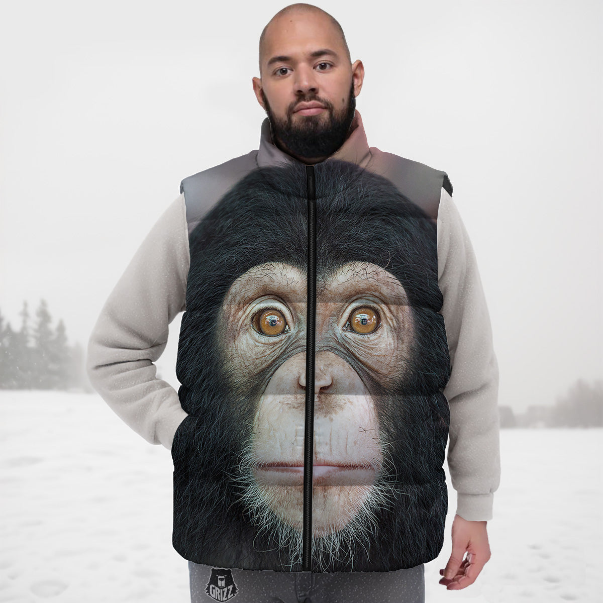 Poodle Dog Pattern Print Down Vest-grizzshop