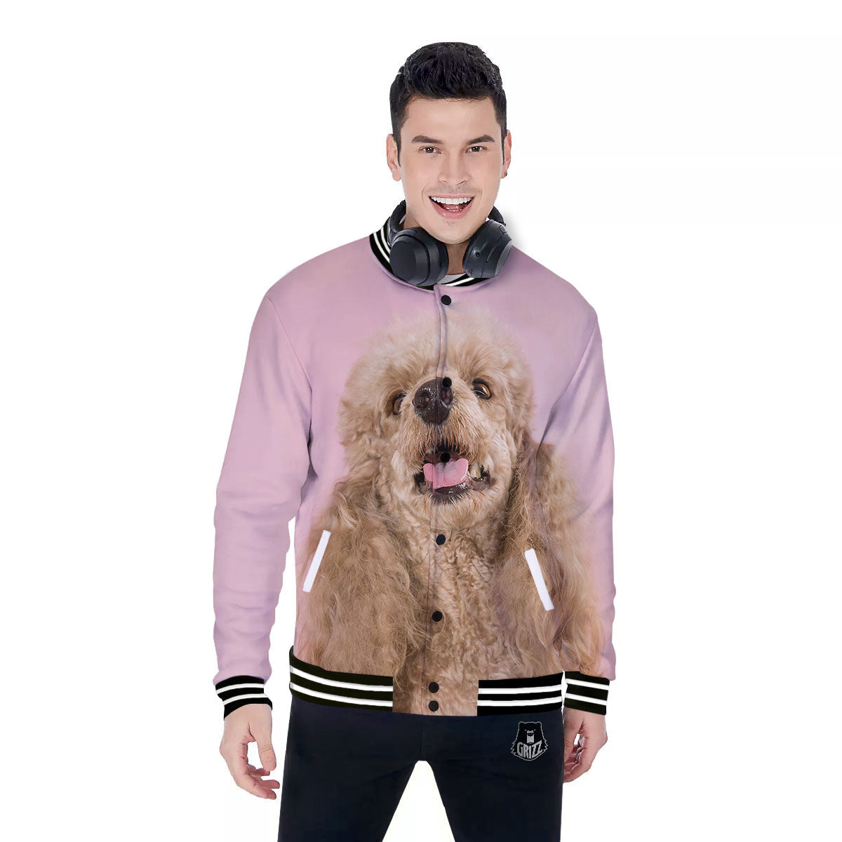 Poodle Princess Print Baseball Jacket-grizzshop