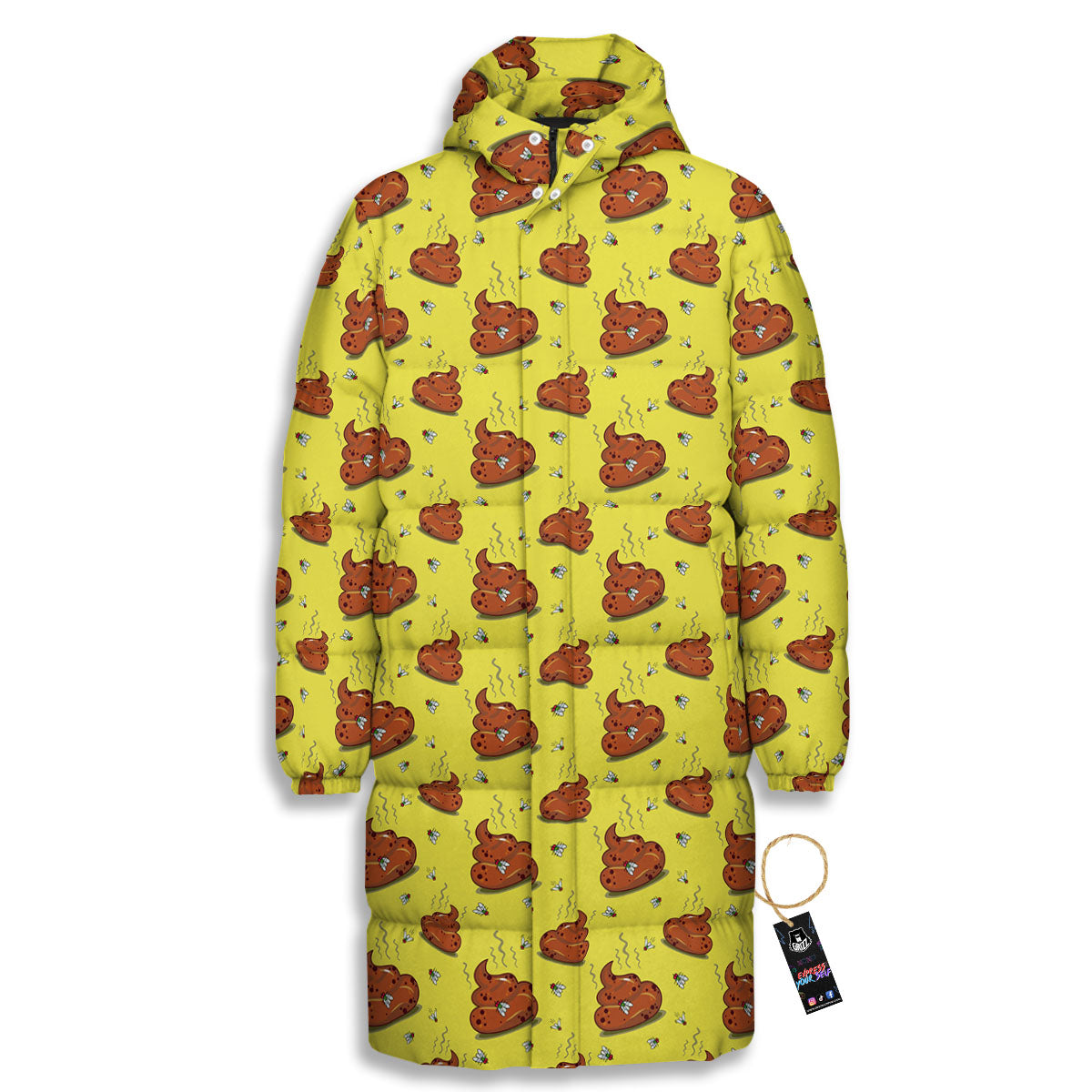 Poop Brown Print Pattern Long Down Jacket-grizzshop
