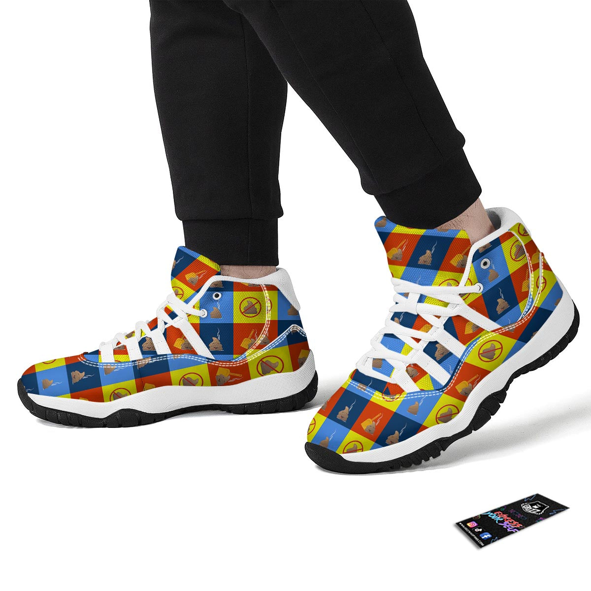 Poop Emoji Pattern Print White Bball Shoes-grizzshop