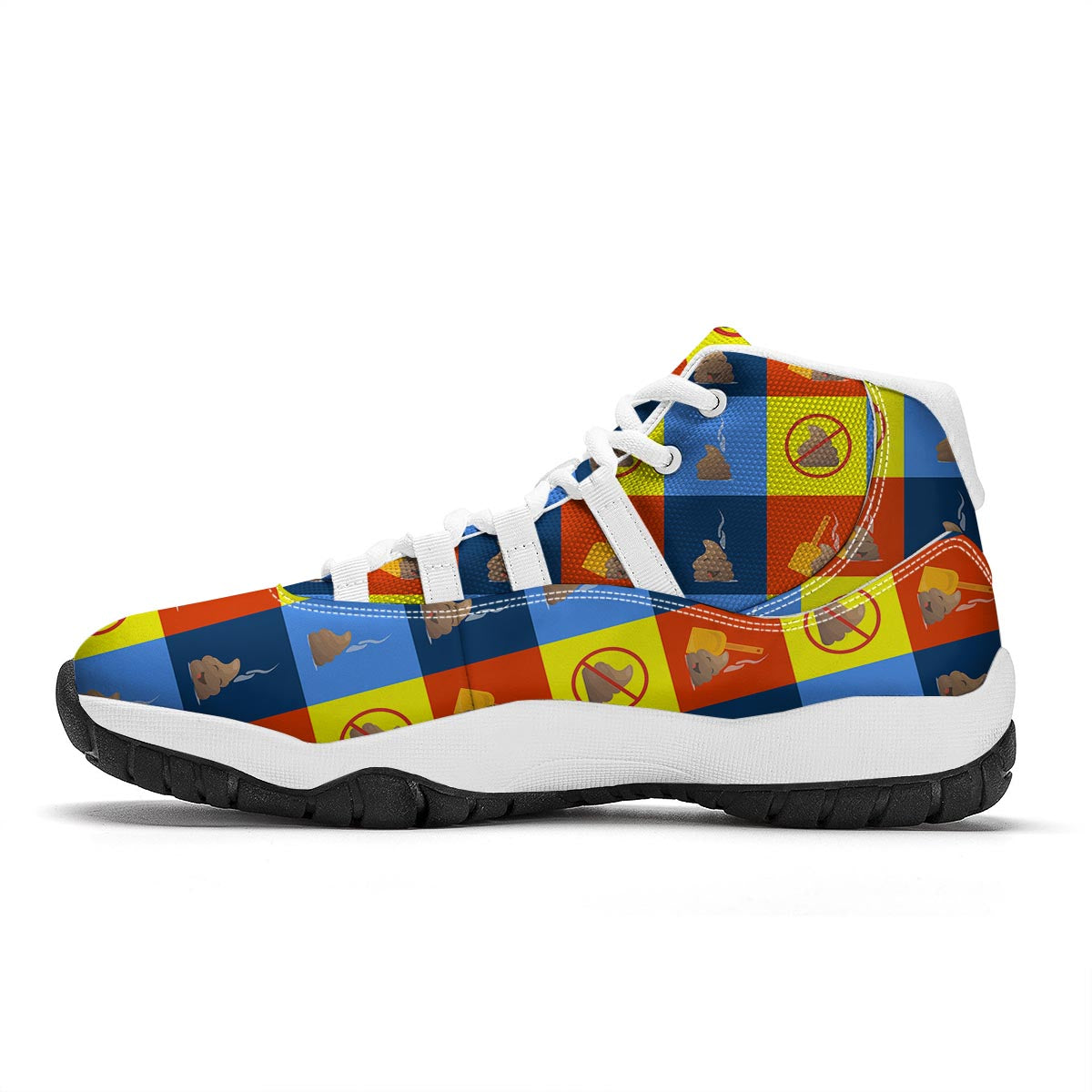 Poop Emoji Pattern Print White Bball Shoes-grizzshop