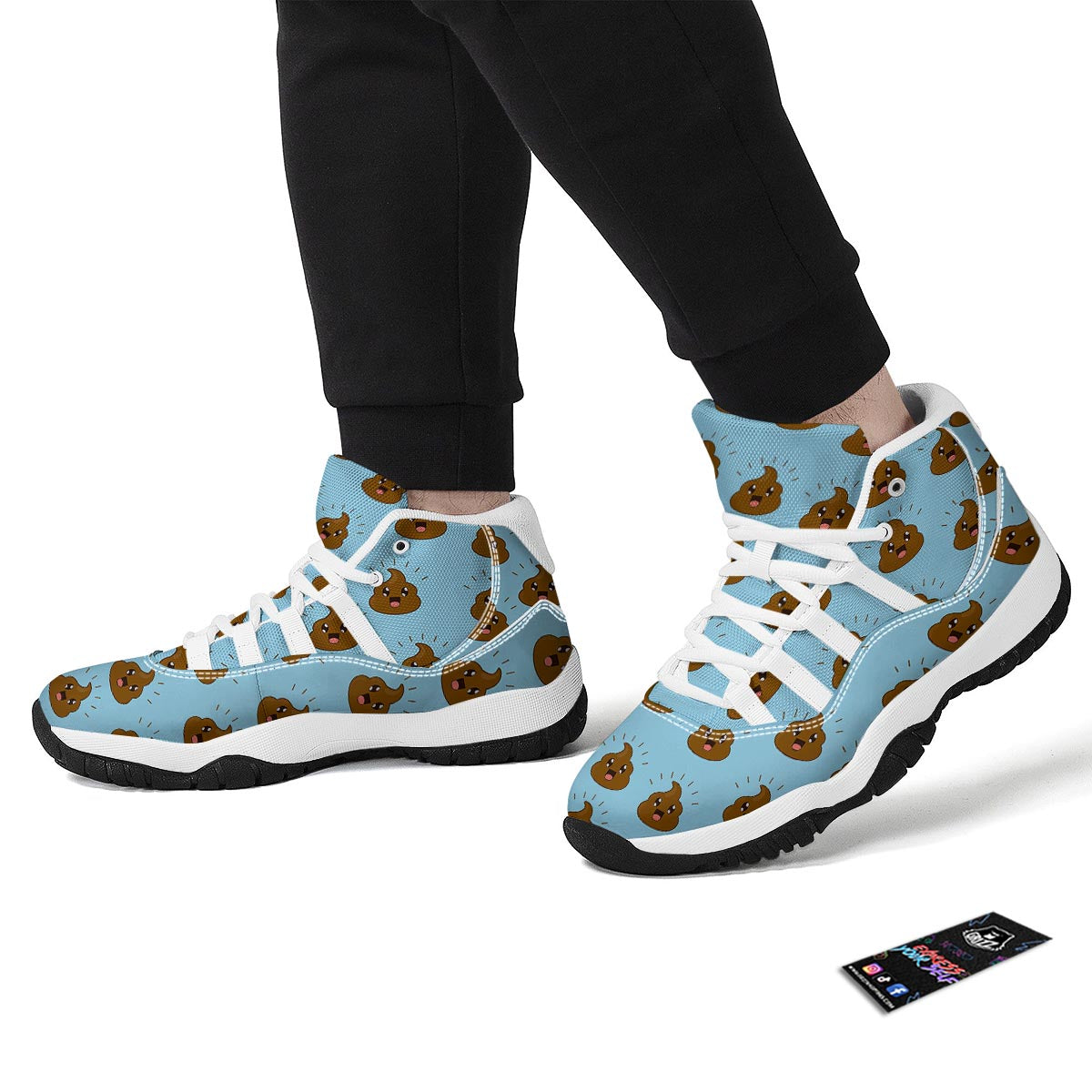 Poop Emoji Print Pattern White Bball Shoes-grizzshop
