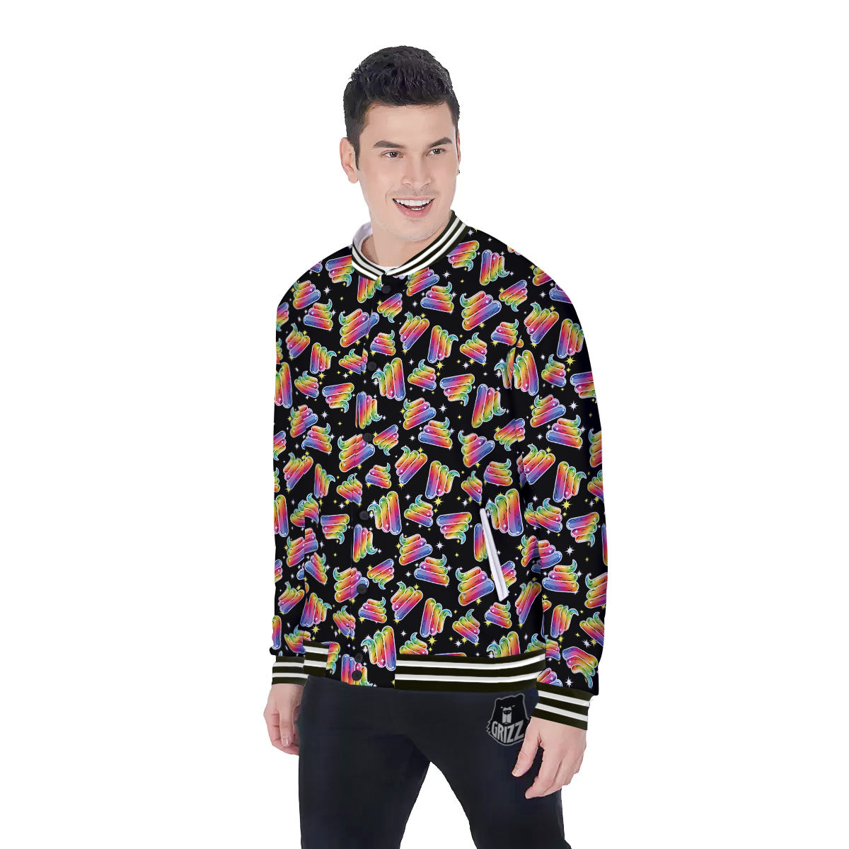 Poop Rainbow Cute Print Pattern Baseball Jacket-grizzshop