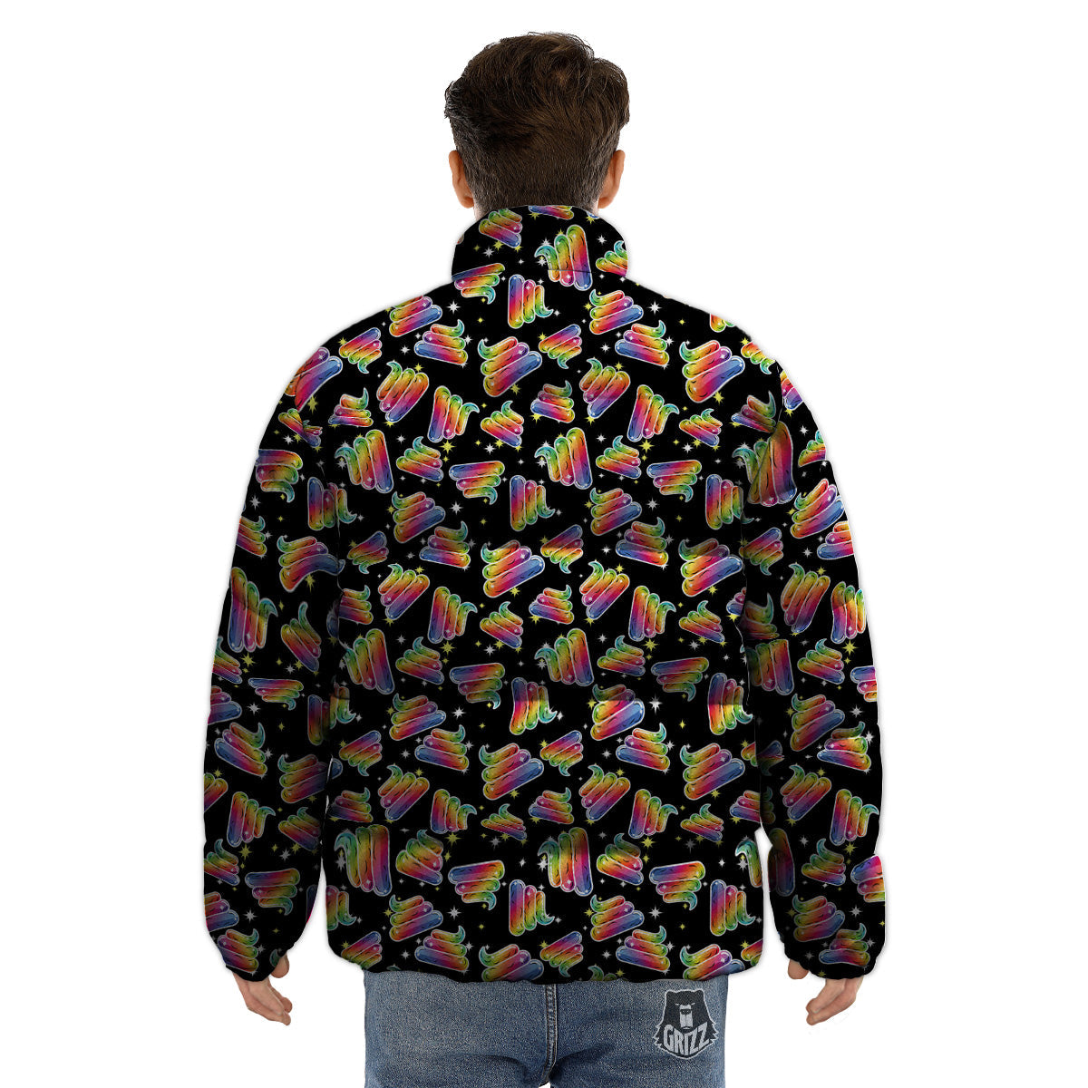Poop Rainbow Cute Print Pattern Puffer Jacket-grizzshop