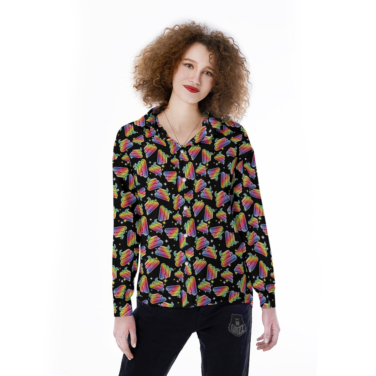 Poop Rainbow Cute Print Pattern Women's Long Sleeve Shirts-grizzshop