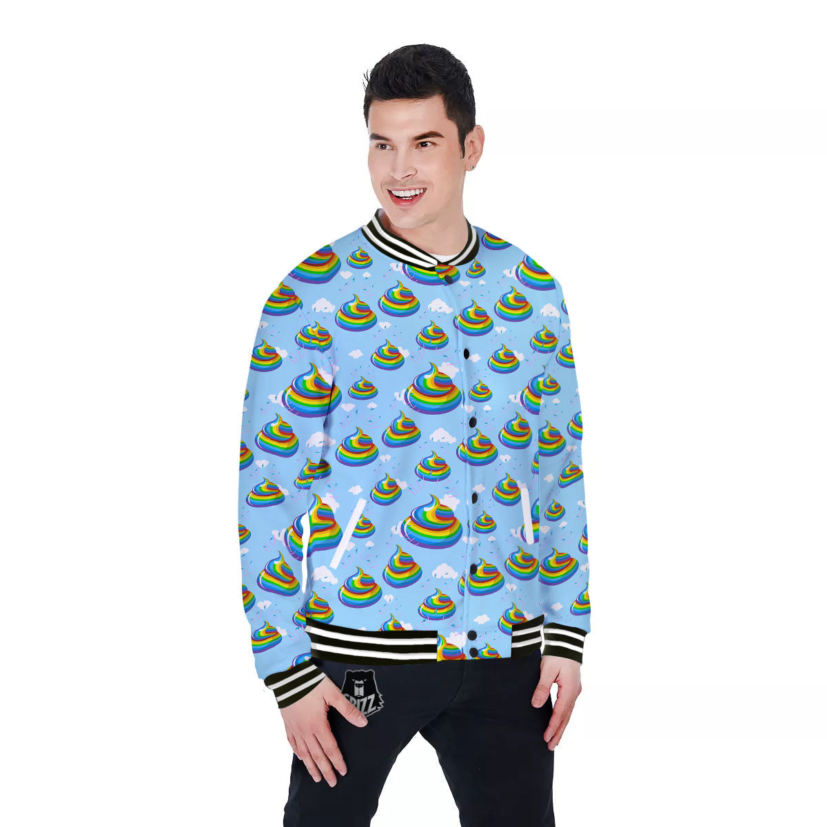 Poop Rainbow Print Pattern Baseball Jacket-grizzshop