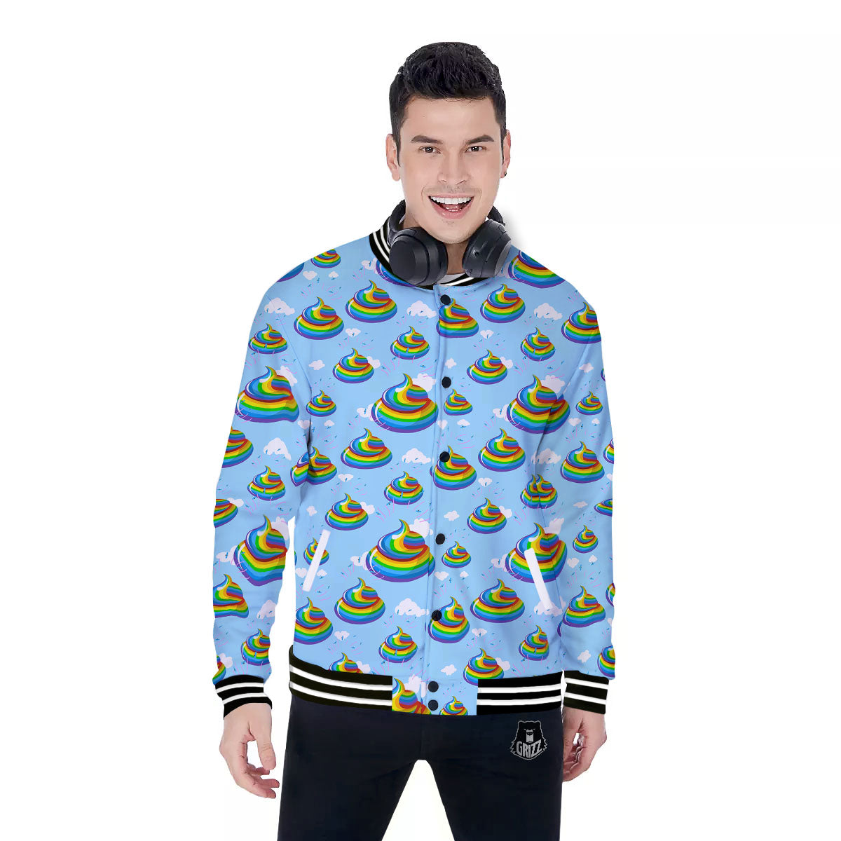 Poop Rainbow Print Pattern Baseball Jacket-grizzshop