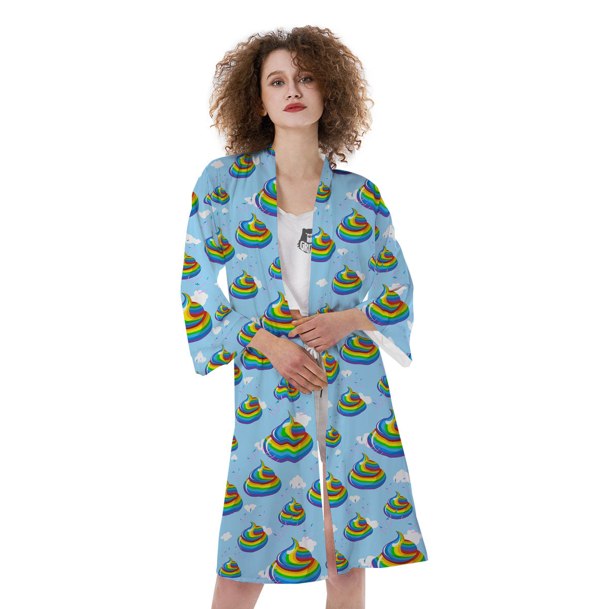 Poop Rainbow Print Pattern Kimono-grizzshop