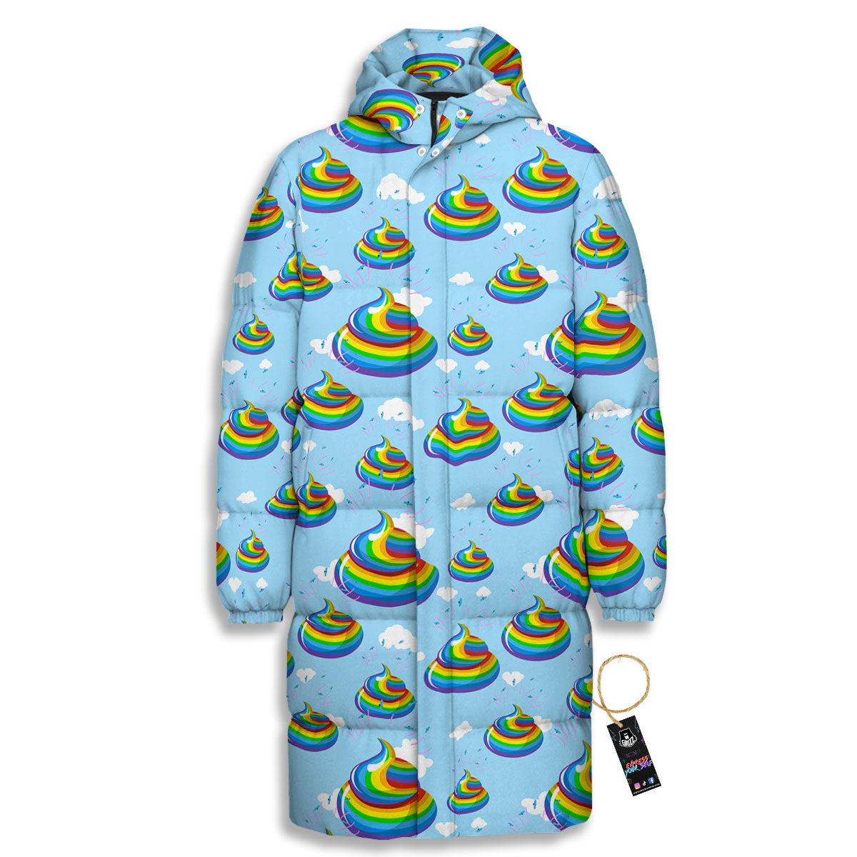 Poop Rainbow Print Pattern Long Down Jacket-grizzshop