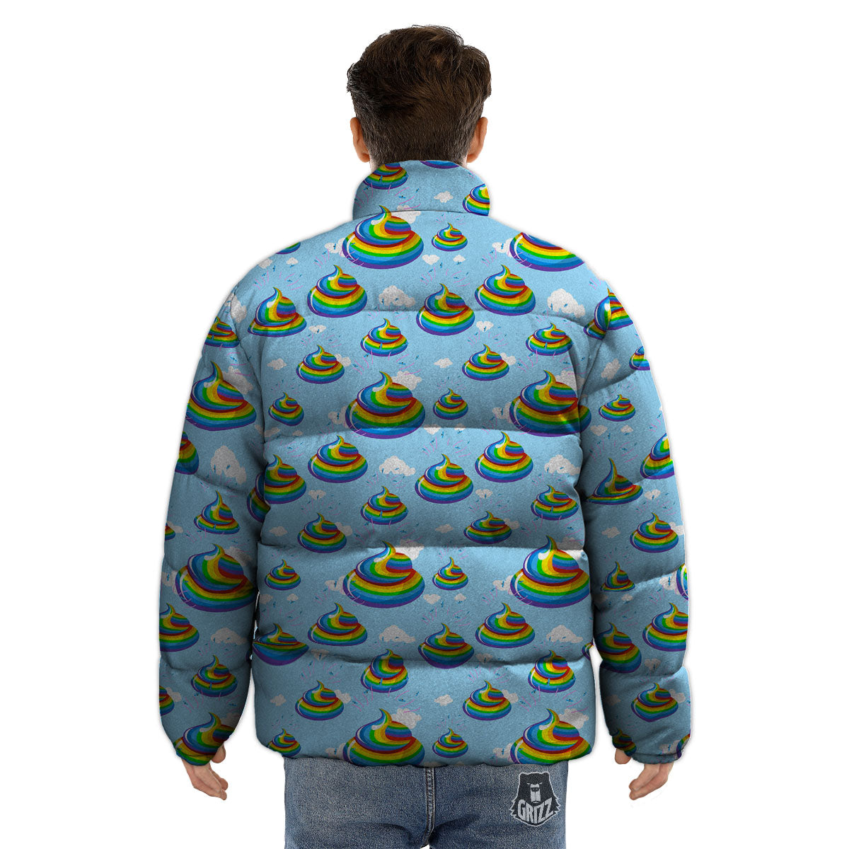 Poop Rainbow Print Pattern Puffer Jacket-grizzshop