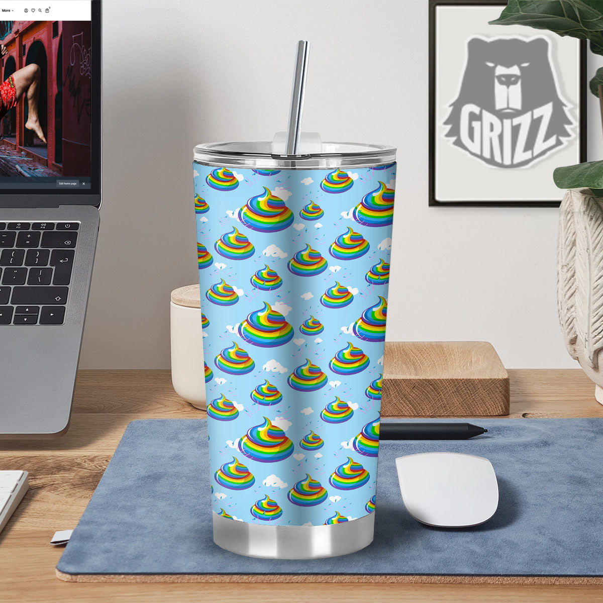 Poop Rainbow Print Pattern Tumbler-grizzshop