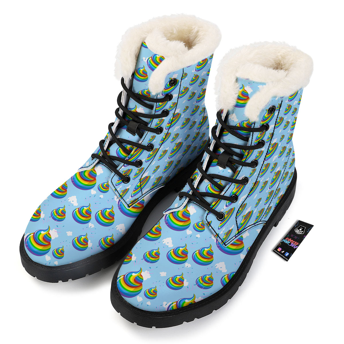Poop Rainbow Print Pattern Winter Boots-grizzshop