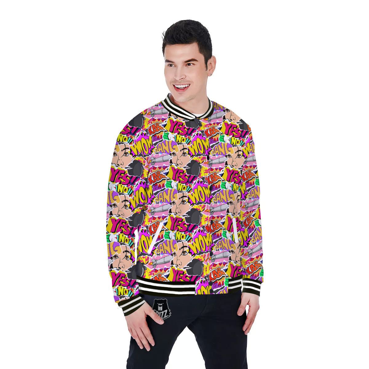 Pop Art Comics Print Pattern Baseball Jacket-grizzshop