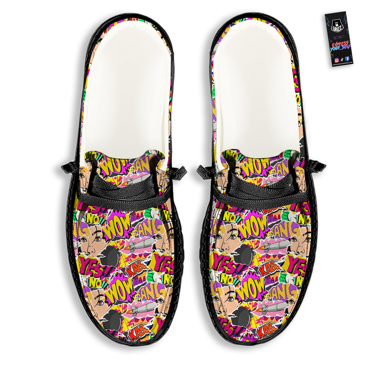 Pop Art Comics Print Pattern Black Loafers-grizzshop